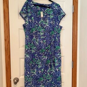 Talbots Blue and Green Floral Midi Dress